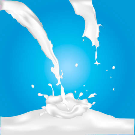 A splash of milk. Vector illustration.on blue backgoundのイラスト素材