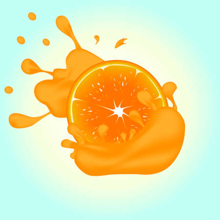 banner with orange and splash juice on a backgroundのイラスト素材