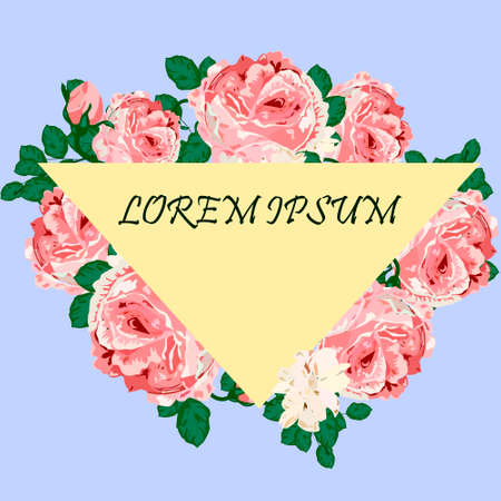 Greeting vintage card with flowers. Roses, wild flower, cornflower, poppy, lily of the valley, lily and nightingale. This template can be used as other type of invitations and holidays.のイラスト素材