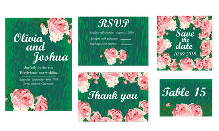 Vintage wedding invitation with colorful flowers.のイラスト素材