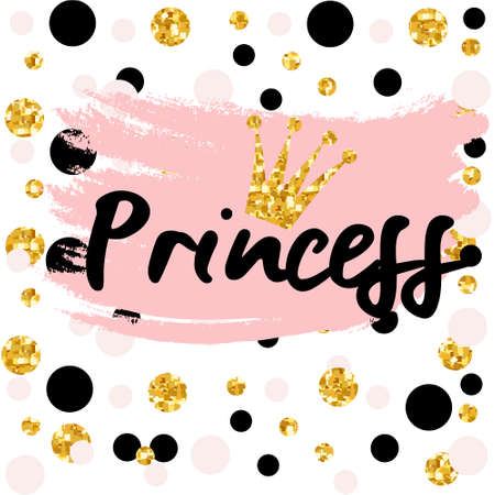 Cute bunting as festive glitter letters and crown for your decoration, can be used for birthday or baby shower invitation cardのイラスト素材