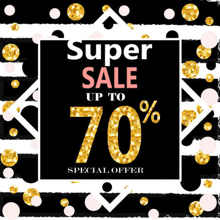 Super Sale. Web Banner with Gold Glitter on White Background. Trendy Vector Templates for fashion...