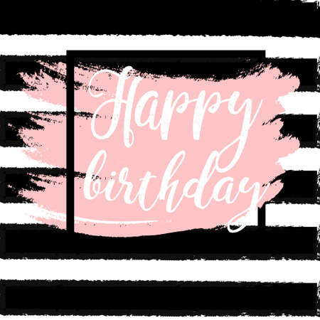 Black ink, gold glitter and pink hand drawn doodle vector abstract illustration. Happy Birthdayのイラスト素材