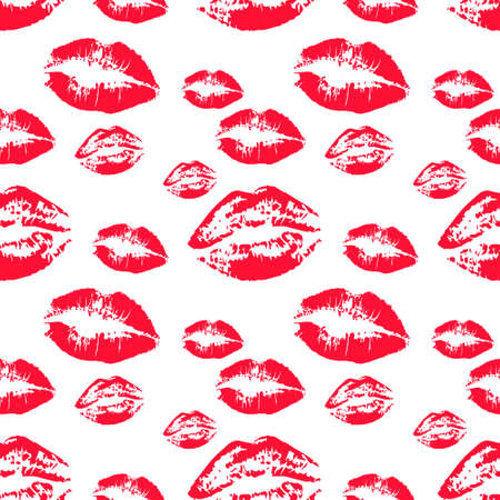 Seamless pattern with red lips on white background. Vector illustration for print. Wrappingpaper, valentine day, greeting,love.のイラスト素材