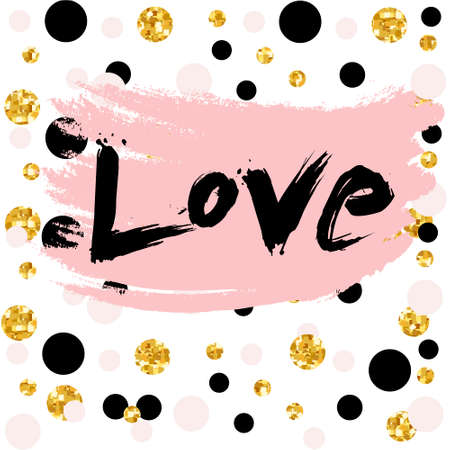 Golden glitter confetti. White and black background. Love Valentine day, wedding design card, wallpaper, wrapping, textile Vector Illustrationのイラスト素材