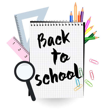 Back to school composition with noteboock and suppliesのイラスト素材