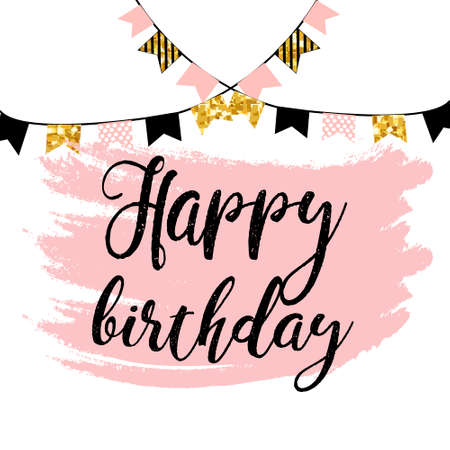 Vector illustration: Handwritten modern brush lettering of Happy Birthday on white background. Typography design. Greetings card.のイラスト素材