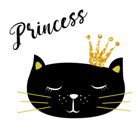 Cute Kitten with Crown and Inscription Little Princess Vector Illustrationのイラスト素材