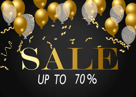 Sale Poster with Shiny Balloons Square Frame. Vector illustraのイラスト素材