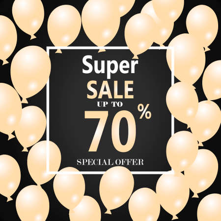 Sale Poster with Shiny Balloons Square Frame. Vector illustraのイラスト素材