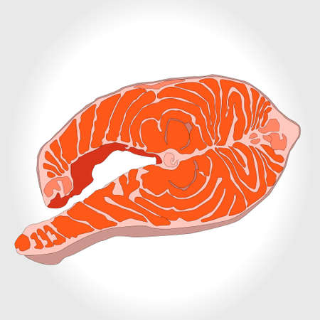 Steak of red fish salmon for sushi food menu vector illustration Isolated white background.のイラスト素材