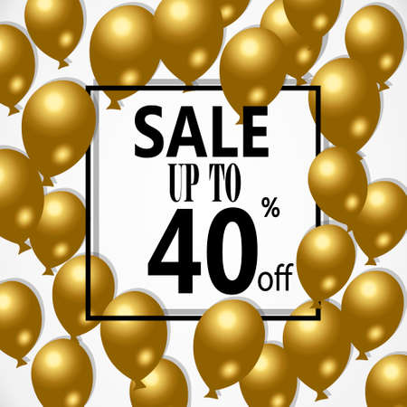 Sale Poster with Shiny Balloons Square Frame. Vector illustraのイラスト素材