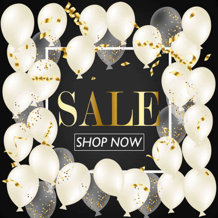 Sale Poster with Shiny Balloons Square Frame. Vector illustraのイラスト素材