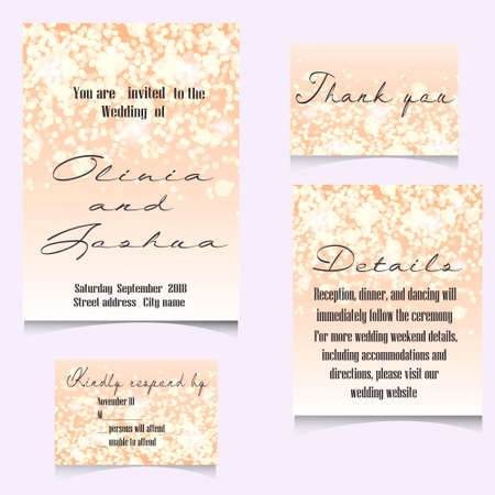 Wedding Invitation Cards Template Set with Soft Lights and Vector illustrationのイラスト素材