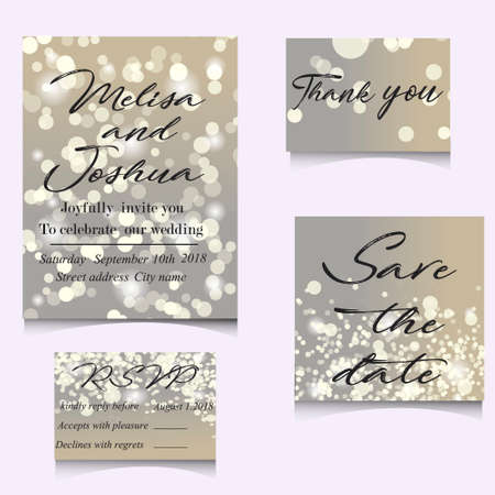 Wedding Invitation Cards Template Set with Soft Lights and Vector illustrationのイラスト素材