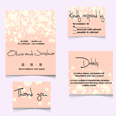 Wedding Invitation Cards Template Set with Soft Lights and Vector illustrationのイラスト素材