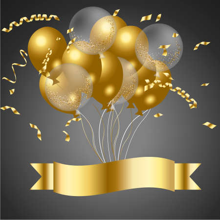 Happy birthday with confetti balloons vector illustratorのイラスト素材