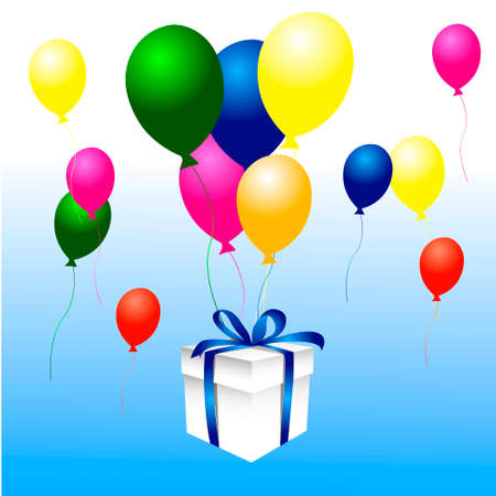 Illustration of a bunch of red balloons with a presentのイラスト素材