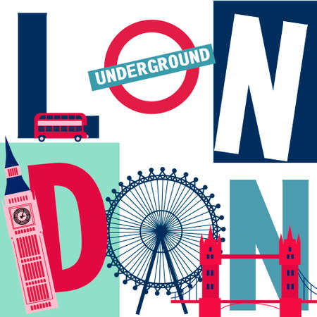 London vintage poster illustration vector colorfull backgroundのイラスト素材