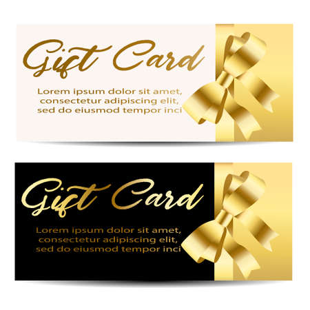 Set of beautiful cards with gold gift bows with ribbonsのイラスト素材