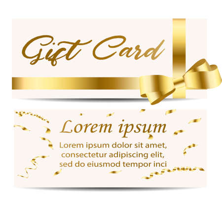 Set of beautiful cards with gold gift bows with ribbonsのイラスト素材