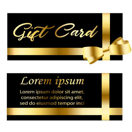 Set of beautiful cards with gold gift bows with ribbons. Vector illustration.のイラスト素材