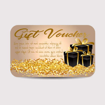 Gift card template with glitter and present boxes.のイラスト素材