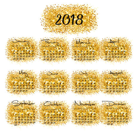 Calendar 2018. Golden abstract background vector illustrationのイラスト素材