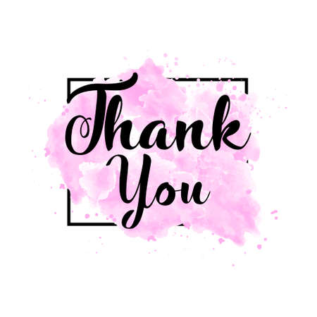 Thank you, ink hand lettering. Abstract watercolor backgroundのイラスト素材