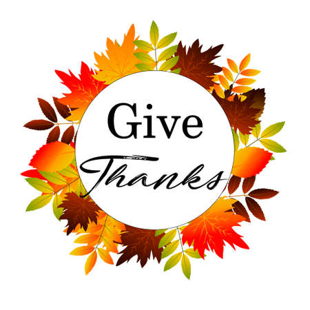 Give Thanks, Typography with leaves and design of thanksgiving day illustrationのイラスト素材