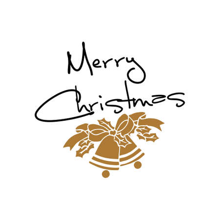 Typographical greeting card with bell. Merry christmas and happy new year. Lettering. Grunge texture.For print on T-shirts and bags, posters, invitations. Hipster style.のイラスト素材