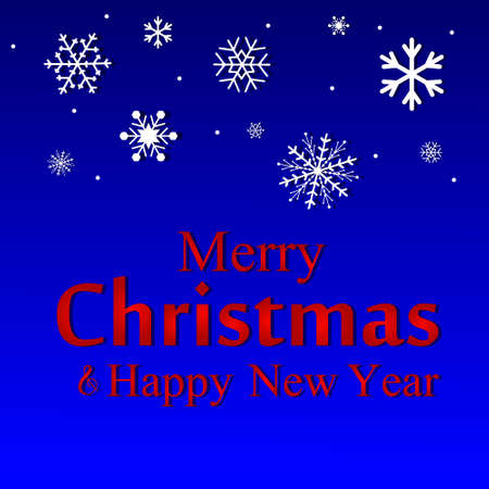 Merry Christmas and Happy New Year text label on a winter background with snow and snowflakes.のイラスト素材