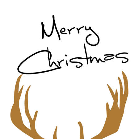Merry Christmas and Happy New Year text. Vector illustration of Christmas Greeting Card with deer, Christmas tree, ribbon and arrow.のイラスト素材