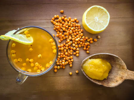 Sea Buckthorn tea with honeyの写真素材