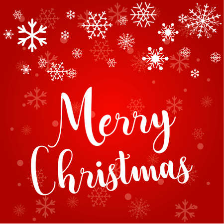 Christmas and typographical on background with winter landscape with snowflakes, light, stars. Xmas card. Vector Illustrationの写真素材