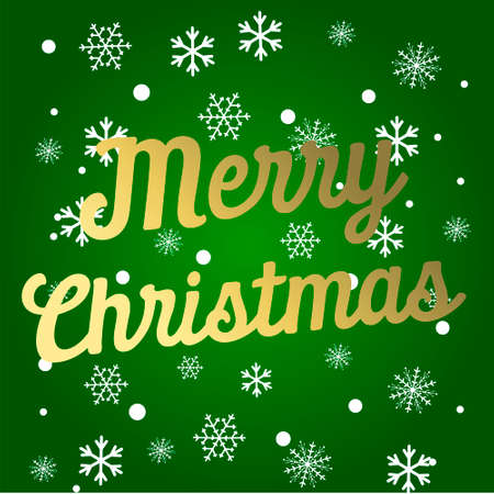 Festive card with sparkle calligraphic lettering Merry Christmas on green background with christmas tree branches. Vector illustration.のイラスト素材