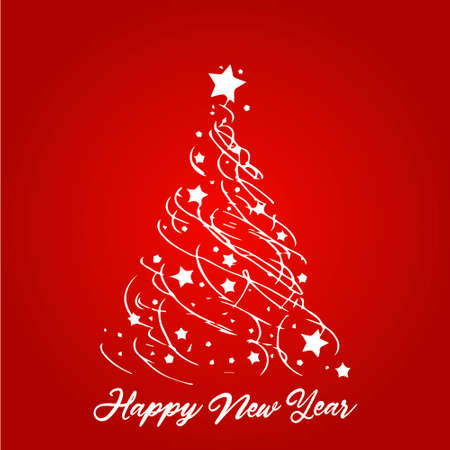 Christmas and typographical on background with winter landscape with snowflakes, light, stars. Xmas card. Vector Illustrationのイラスト素材