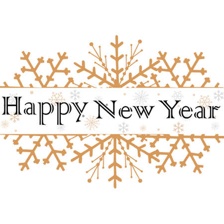 Happy New Year text for greeting card. Golden ornaments with Christmas wreath decoration of snowflakes.のイラスト素材