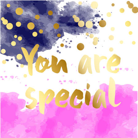 You are special to me - romantic quote for valentines day card or save the date card. Inspirational vector typography. Hand painted brush pen modern calligraphy isolated on the watercolor background.のイラスト素材