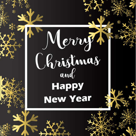 Gold Snowflakes on black background. Winter Holidays banner. Golden Snow flakesのイラスト素材
