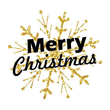 Merry Christmas lettering with golden snowflakeのイラスト素材