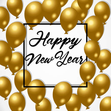 2018 Happy New Year ballon. black background, glitter frame, golden, text. Greeting card concept, vector illustrationのイラスト素材