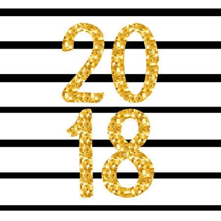 Happy New Year 2018 Greeting Card with Gold Numbers. Vector Illustration. Merry Christmas Flyer Design, Brochure Cover, Poster, Minimalistic Invitationのイラスト素材