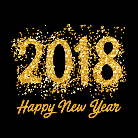 Happy New Year 2018 Greeting Card with Gold Numbers. Vector Illustration. Merry Christmas Flyer Design, Brochure Cover, Poster, Minimalistic Invitationのイラスト素材