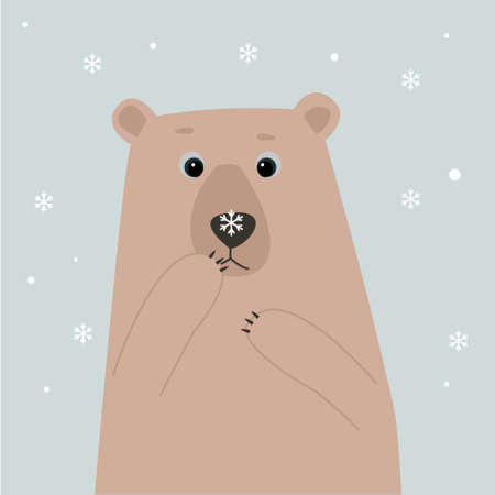 polar bear with snow flake on his nose vectorのイラスト素材