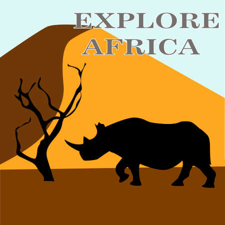Vector illustration of Africa landscape with wildlife and sunset background. Safari themeのイラスト素材