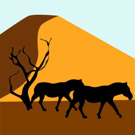 Africa safari - silhouettes of wild animals in twilightのイラスト素材