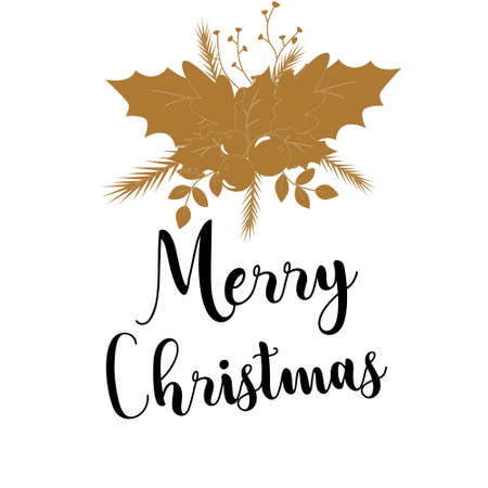 Greeting Christmas card in vintage style. Winter background. Vector frame with pine branches, berries, holly, mistletoe, and ferns. Botanical illustration.の写真素材