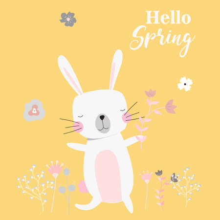 vector cartoon style easter bunny greeting card illustrationのイラスト素材