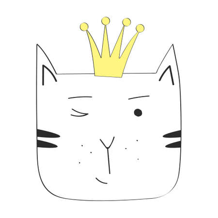 Cat with crown for apperel vector print. Cats rule the World. For t-shirt or other uses,T-shirt graphics textile graphicのイラスト素材